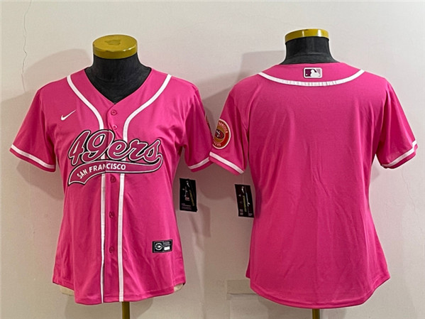 Women's San Francisco 49ers Blank Pink With Patch Cool Base Stitched Baseball Jersey(Run Small)